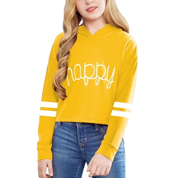 SGMVNU Boys Girls Hoodies 10-12 Years Yellow Kids Crop Tops Girls Happy Letter Print Long Sleeve Fashion Hoodies Pullover Sweatshirts Hooded Fall Tops
