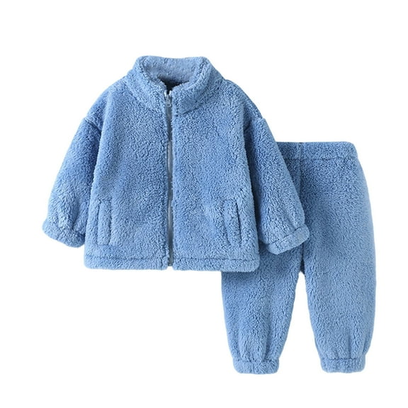 SGMVNU Boys Girls Pajamas, Soft Cozy Pullover Sweatshirt Pants Set for Kids Fuzzy Winter Sleepwear for Toddler Kids Size 18-24 Months, z929D-Blue