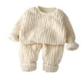 thumbnail image 1 of SGMVNU Boys Girls Pajamas, Soft Cozy Pullover Sweatshirt Pants Set for Kids Fuzzy Winter Sleepwear for Toddler Kids Size 9-12 Months, z929B-Beige, 1 of 4