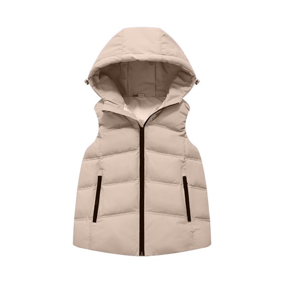 SGMVNU Boys Girls Puffer Vest Sleeveless Quilted Vest Zipper Hooded Down Puffy Jacket Winter Kids Warm Gilet Waistcoat, Winter Coats for Kid(Size 8-9 Years, nz1023_D-Khaki)