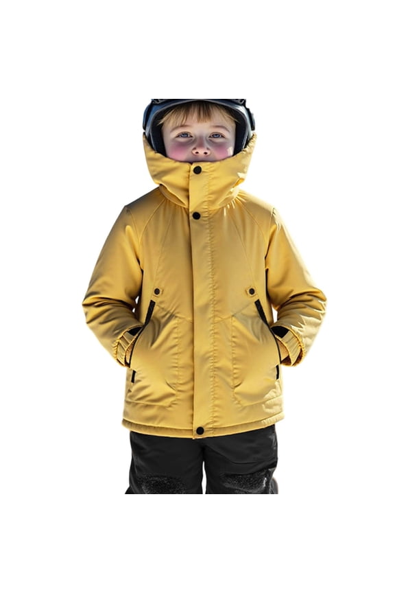 Boys Girls Puffer Winter Coat Big Kids Windbreaker Hooded Jacket Water-Resistant Snow Parka Outerwear with Pockets(Size 5-6 Years, Yellow)