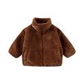 thumbnail image 1 of SGMVNU Boys Girls Sherpa Coats for Winter Autumn, Long Sleeve Full Zip Kids Jacket with Pockets, Full Zipper Warm Coats for Kids, Brown, 18-24 Months, 1 of 9
