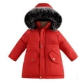 thumbnail image 1 of SGMVNU Boys and Girls Winter Down Coats Mid Length Detachable Hood Puffer Jacket Lined Mid Long Coat Snowwear Outerwear with Pockets(Size 5-6 Years, Red), 1 of 4