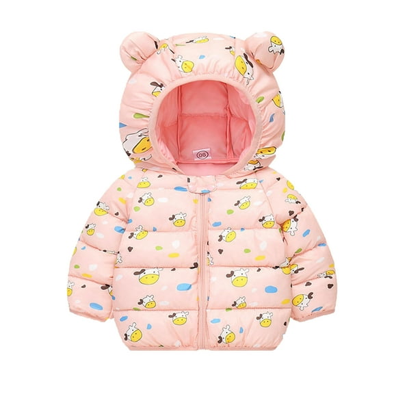 SGMVNU Boys Girls Winter Hooded Down Jacket Baby Light Warm Puffer Coats Toddler Bear Ears Hood Zipper Up Down Coats Outwear(Size 5-6 Years,Pink)