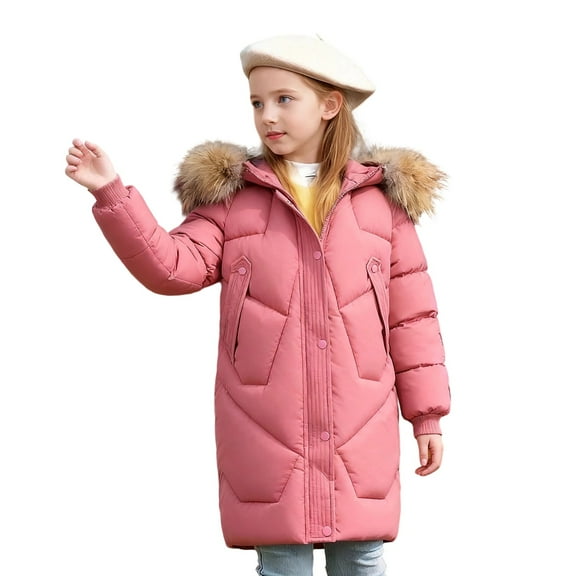 SGMVNU Boys and Girls Winter Long Hooded Overcoat Parka Coat Padded Puffer Jacket Warm Coats Outwear with Pockets Coats for 13-14 Years Kid, az1222_2-Watermelon Red