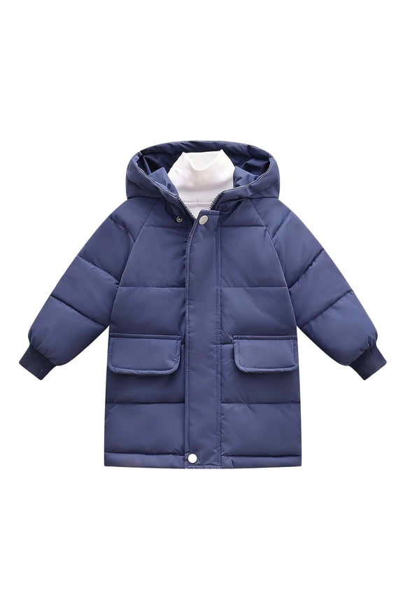 Boys and Girls Winter Long Hooded Overcoat Parka Coat Padded Puffer Jacket Warm Coats Outwear with Pockets Coats for 3-4 Years Kid, az1222_1-Blue