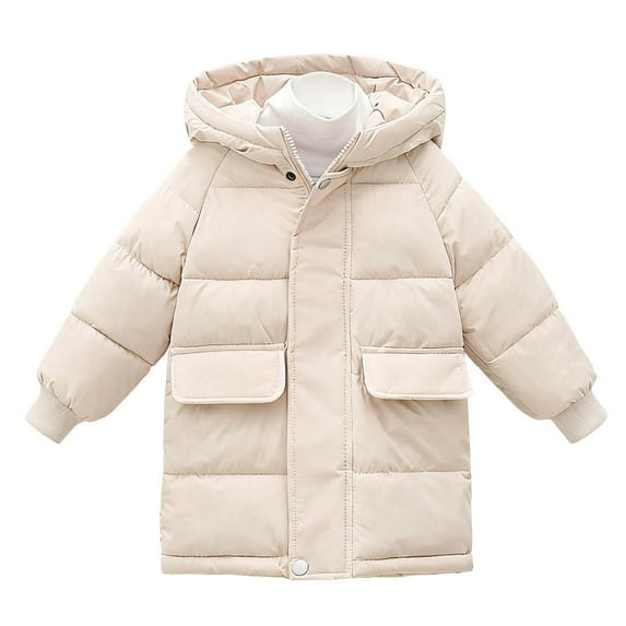 SGMVNU Boys and Girls Winter Long Hooded Overcoat Parka Coat Padded Puffer Jacket Warm Coats Outwear with Pockets Coats for 7-8 Years Kid, az1222_1-White