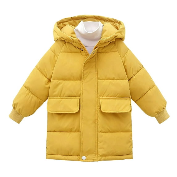 SGMVNU Boys and Girls Winter Long Hooded Overcoat Parka Coat Padded Puffer Jacket Warm Coats Outwear with Pockets Coats for 7-8 Years Kid, az1222_1-Yellow