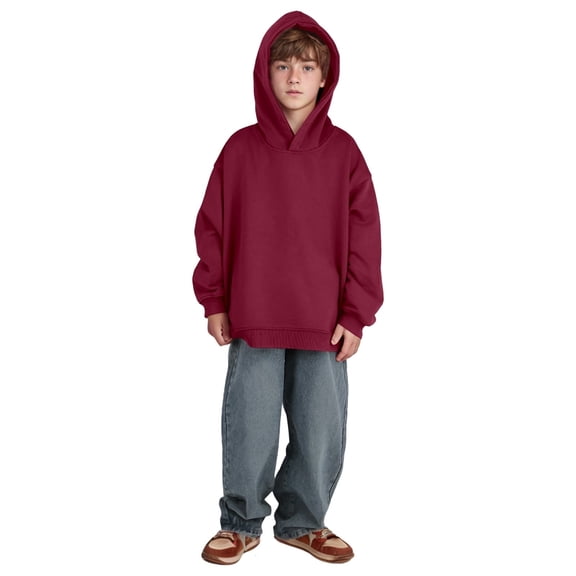 SGMVNU Boys Hoodies Pullover Vintage Hooded Sweatshirt 9-10 Years Washed Hoodie Oversized Long Sleeve Sweatshirt Fashion Streetwear Red