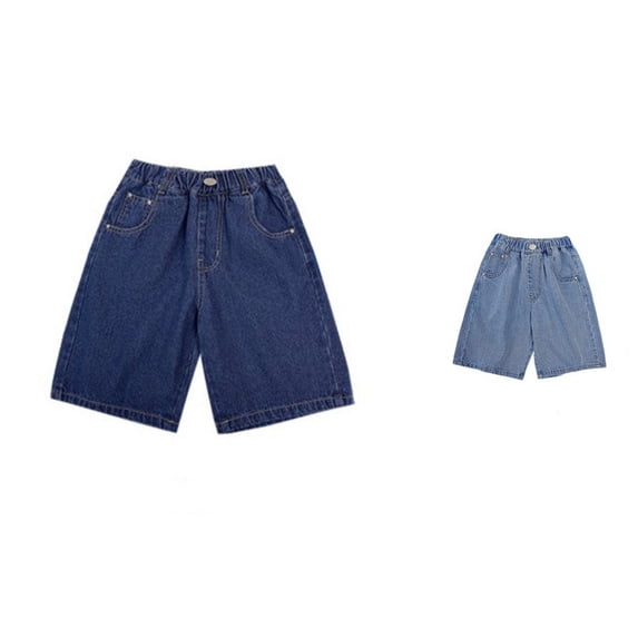 SGMVNU Boys Jeans Shorts Summer Baggy Outdoor Mid-length Denim Shorts Elastic Waist Casual Summer Short Trousers Dark Blue Size 9-10 Years