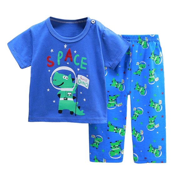 SGMVNU Boys Pajamas Set Boys' Sleepwear Pj's Kid's Summer Homewear Boys Girls Cartoon Printed Short Sleeve T Shirt Long Pants Pajama Suits(Size 6-7 Years,Pink)