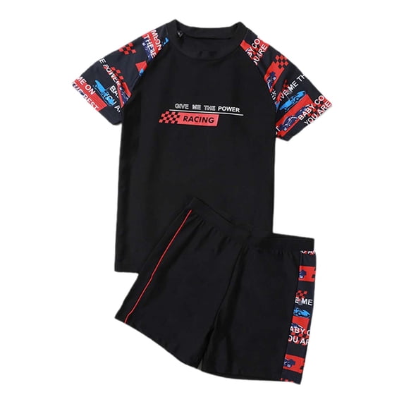 SGMVNU Boys Rash Guard Swimsuit with Swim Trunks Boys Swim Shorts 7-8 Big Kids Two Piece Swimwear Short Sleeve Sunsuit Beachwear, Size 16-17 Years,Black