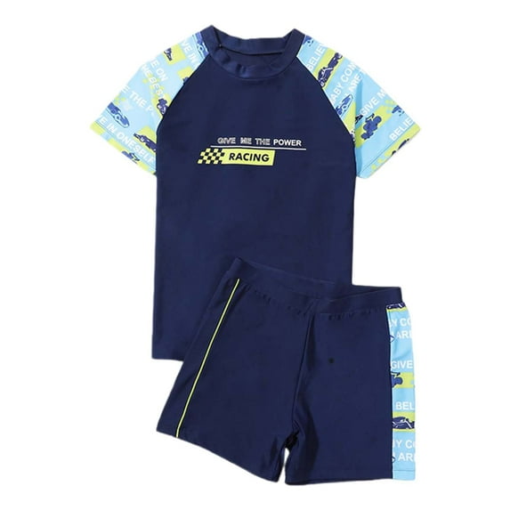 SGMVNU Boys Rash Guard Swimsuit with Swim Trunks Boys Swim Trunks 14-16 Big Kids Two Piece Swimwear Short Sleeve Sunsuit Beachwear, Size 11-12 Years ,Navy