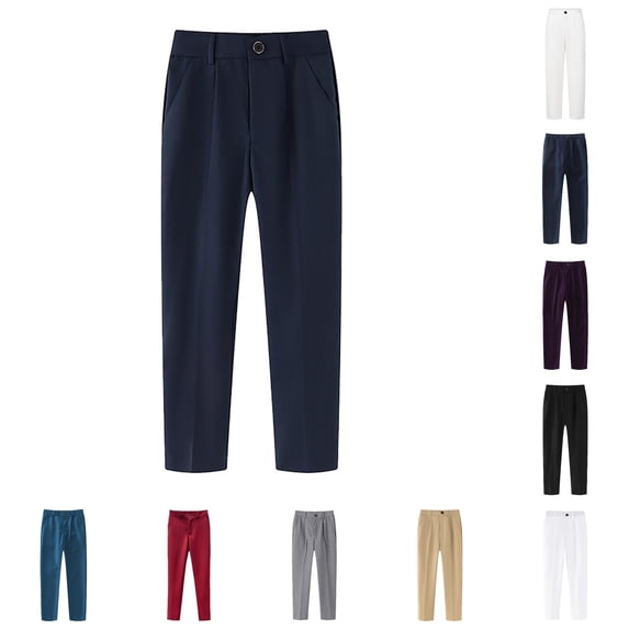 SGMVNU Boys' School Uniform Pants Straight Fit Elastic Waist Suit Pants with Pockets Kids Formal Dress Pants, Size 3-4 Years, Dark Blue