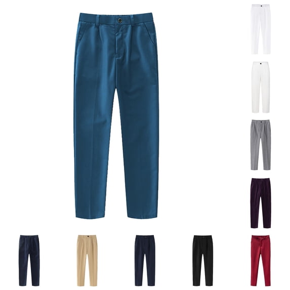 SGMVNU Boys' School Uniform Pants Straight Fit Elastic Waist Suit Pants with Pockets Kids Formal Dress Pants, Size 3-4 Years, Sky Blue