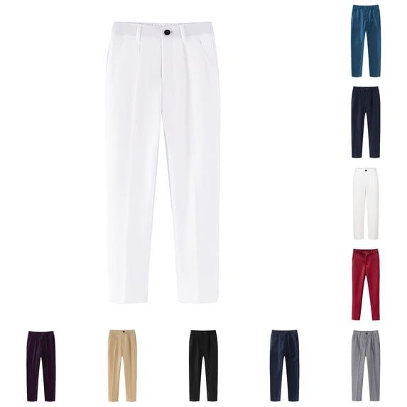 SGMVNU Boys' School Uniform Pants Straight Fit Elastic Waist Suit Pants with Pockets Kids Formal Dress Pants, Size 3-4 Years, White