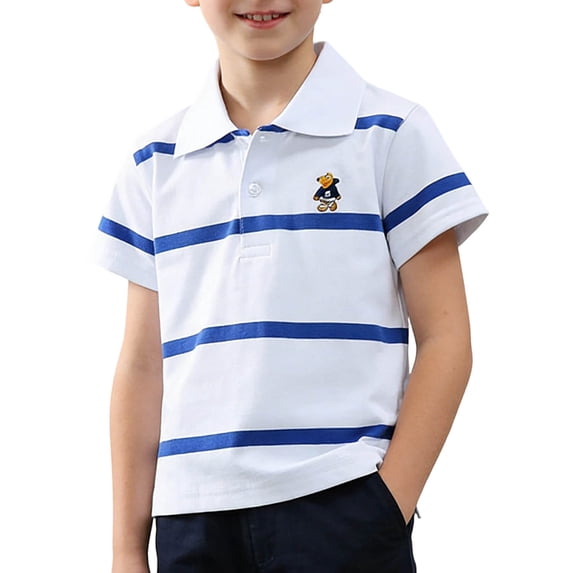 SGMVNU Boys Short Sleeve Striped Tops Lapel Collared Button up Shirt Casual Regualr Fit Basic Shirts Size 8-9 Years, 2-White