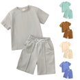 thumbnail image 1 of SGMVNU Boys Shorts Set Soft Cotton Short Sleeve Shirt and Matching Casual Shorts Solid Color 2 Piece Summer Outfits, Size 6-7 Years, Grey, 1 of 9