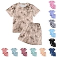 thumbnail image 1 of SGMVNU Boys Summer 2 Piece Outfits Tie Dye Casual Shorts Set Short Sleeve T Shirt and Matching Shorts Kids Daily Wear, Size 12-13 Years, Khaki, 1 of 5