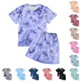 thumbnail image 1 of SGMVNU Boys Summer 2 Piece Outfits Tie Dye Casual Shorts Set Short Sleeve T Shirt and Matching Shorts Kids Daily Wear, Size 3-4 Years, Light Purple, 1 of 5