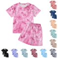 thumbnail image 1 of SGMVNU Boys Summer 2 Piece Outfits Tie Dye Casual Shorts Set Short Sleeve T Shirt and Matching Shorts Kids Daily Wear, Size 3-4 Years, Pink, 1 of 5