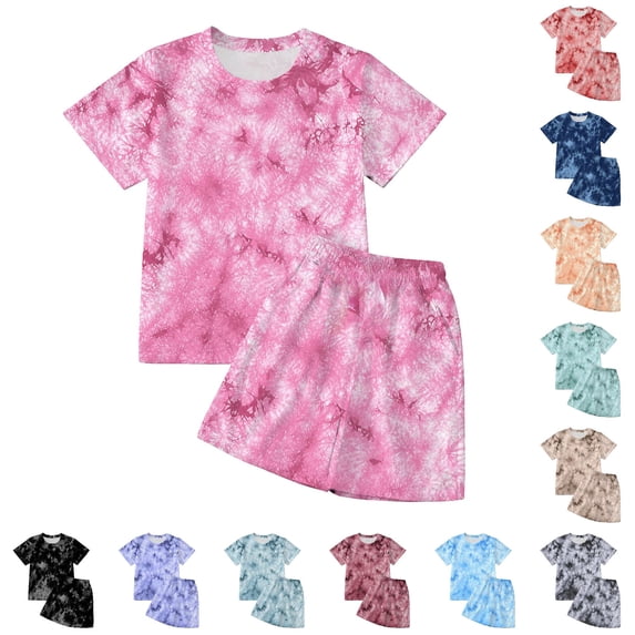 SGMVNU Boys Summer 2 Piece Outfits Tie Dye Casual Shorts Set Short Sleeve T Shirt and Matching Shorts Kids Daily Wear, Size 3-4 Years, Pink