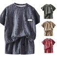 thumbnail image 1 of SGMVNU Boys Summer Fashion Shorts Set Distressed Ripped Short Sleeve Shirt and Matching Shorts 2 Piece Casual Outfits, Size 7-8 Years, Grey, 1 of 9