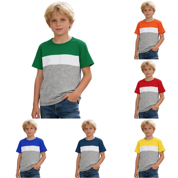 SGMVNU Boys Summer Tops T-Shirt Color Block Crewneck Short Sleeve Loose Fit Back to School Athletic Shirts Kids Clothes, Size 12-13 Years, Green