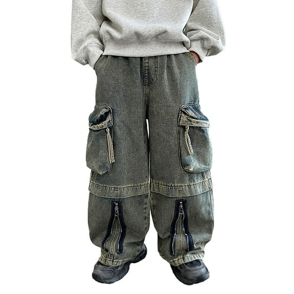 SGMVNU Boys Sweatpants 11-12 Years Boys Cargo Pants Size 16 Boys Cargo Jeans Pants for Kids Comfortable Durable Casual Trousers with Multiple Pockets Stylish Long Pants for School Outdoor Daily Wear