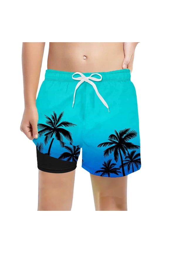 Boys Swim Trunks with Compression Liner Boys Swimsuit 4t Neon Tropical Print Bathing Suit Beach Swimsuit Tween Kids Swim Shorts(Size 5-6 Years,t1- Color A)