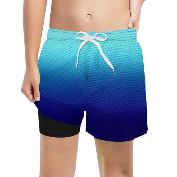 SGMVNU Boys Swim Trunks Swimsuit with Compression Liner Tropical Print Swimwear Bathing Bottoms Beach Board Shorts, 7-8 Years, HJ1-Blue