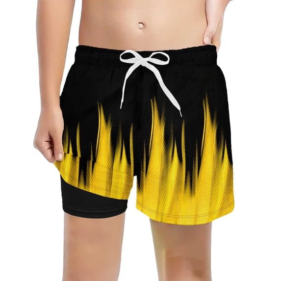 SGMVNU Boys Swim Trunks with Compression Liner Tropical Print Bathing Suit Beach Swimsuit Tween Kids Swim Shorts, 2-3 Years, HJ1-Yellow