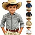 thumbnail image 1 of SGMVNU Boys Vintage Western Cowboy Shirt Long Sleeve Button Down Fitted Retro Dress Shirt Halloween Top, Size 6-7 Years, Grey, 1 of 4