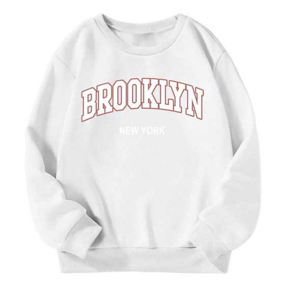 SGMVNU Boys and Girls Long Sleeve Sweatshirt Tops Cute Letter Print Pullover for Unisex Kids 2026 Outfits Trendy Clothes for Age 8-9 Years, White