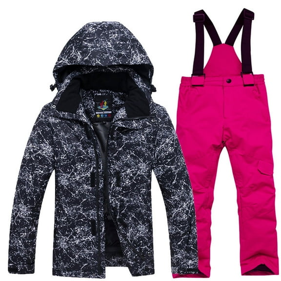 SGMVNU Boys and Girls Snowsuit Set Winter Hooded Padded Jacket and Overall Bib Pants Kids 2 Piece Ski Suits Snowboard Outfit Size L Hot Pink