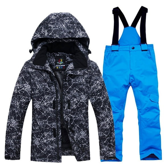SGMVNU Boys and Girls Snowsuit Set Winter Hooded Padded Jacket and Overall Bib Pants Kids 2 Piece Ski Suits Snowboard Outfit Size M Blue