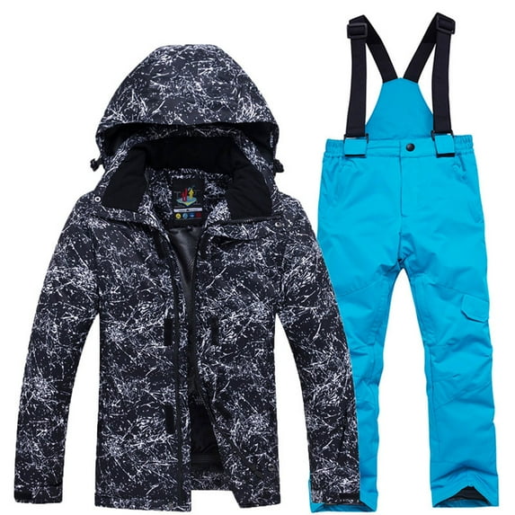SGMVNU Boys and Girls Snowsuit Set Winter Hooded Padded Jacket and Overall Bib Pants Kids 2 Piece Ski Suits Snowboard Outfit Size S Sky Blue