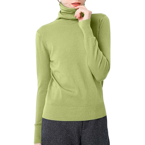 SGMVNU Sweaters for Women Basic Soft Kint Tops Women's Classic-Fit Lightweight Long-Sleeve Turtleneck Sweater Light Green XXL