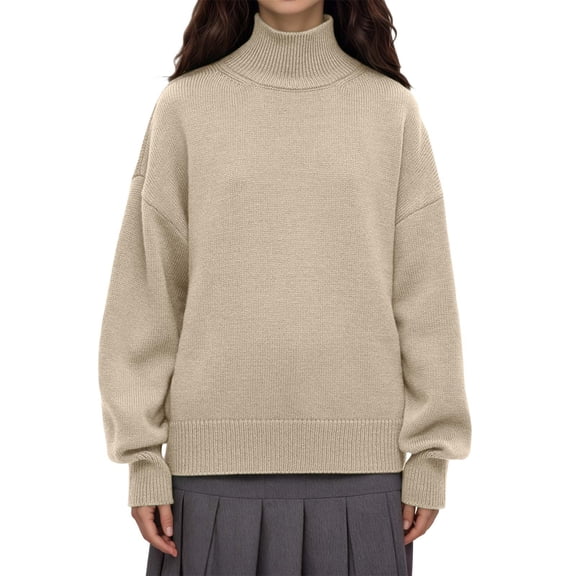 SGMVNU Women's Turtleneck Sweaters Long Sleeve Knitted Pullover Ribbed and Hem Trendy 2025 Fall Winter Basic Sweater Top Khaki XL