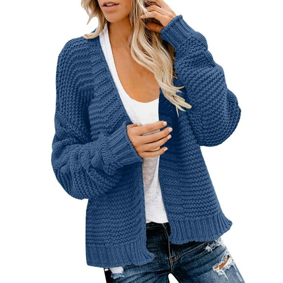 SGMVNU Cardigans for Women Casual Hooded Color Block Sweater Coat, Knitwear Fall Winter Clothes Blue Size XL