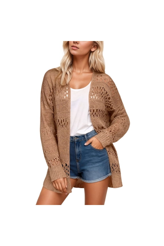 Cardigans for Women Crochet Boho Long Sleeve Lightweight Oversized Open Front Cardigan Sweaters Kimonos Tops(Brown, XXL)