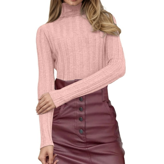 SGMVNU Sweaters for Women Turtleneck Pullovers Soft Knit Long Sleeve Sweater Tops Basic Lightweight 2025 Fall Work Outfits Pink S