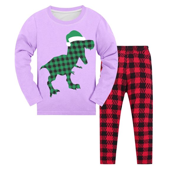 SGMVNU Christmas Pajamas Set for Boys Girls Little Boys Girls Christmas Pajamas Toddler Holiday Clothes Long Sleeve 2 Pcs Sleepwear Sets Kid's Cute Print Loungewear Light Purple Size 2-3 Years