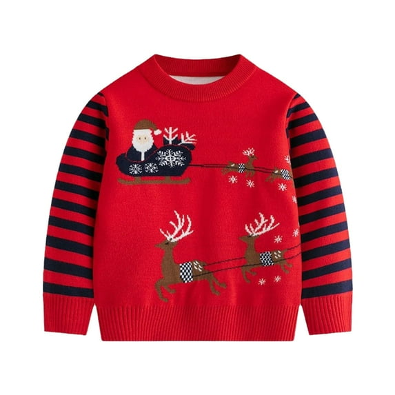 SGMVNU Christmas Sweaters for Kids with Humorous Reindeer and Snowman Motif Long Sleeve Crew Neck Top for Parties Xmas Apparel(y1202_2-Red, Size 6-7 Years)