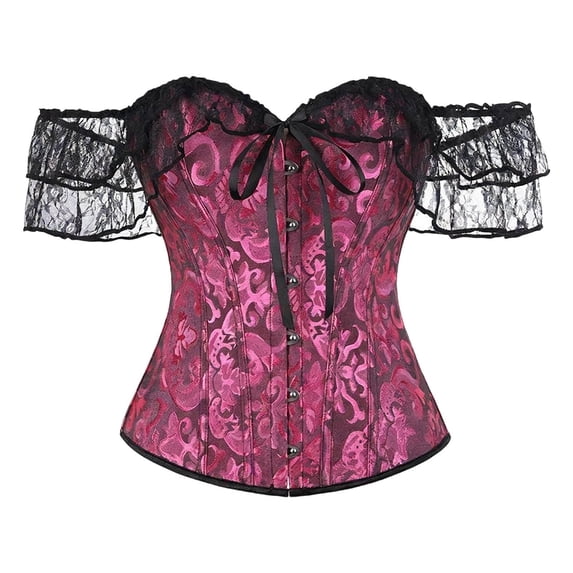 SGMVNU Corset Tops for Women Lace Off the Shoulder Waist Cincher Bodysuit Lacing up Bustiers Corsets for Halloween, Size 2XL, Hot Pink