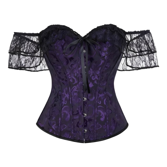 SGMVNU Corset Tops for Women Lace Off the Shoulder Waist Cincher Bodysuit Lacing up Bustiers Corsets for Halloween, Size XL, Dark Purple