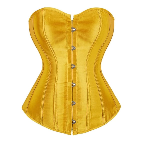 SGMVNU Corsets Bustiers for Women Retro Satin Waist Cincher Bustier Lace Up Overbust Shapewear Halloween Outfits, Size 3XL, Yellow