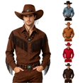 thumbnail image 1 of SGMVNU Cowboy Hat for Men with Turquoise Hatband Woolen Felts Wide Brim Vintage Party Western , Khaki, One Size, 1 of 4