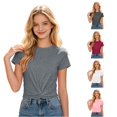 thumbnail image 1 of SGMVNU Crop Tops for Girls Crew Neck Short Sleeve Cross Knot Front Fashion Cropped Shirt Kids Streetwear Clothes, Size 11-12 Years, Grey, 1 of 4