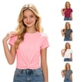 thumbnail image 1 of SGMVNU Crop Tops for Girls Crew Neck Short Sleeve Cross Knot Front Fashion Cropped Shirt Kids Streetwear Clothes, Size 15-16 Years, Pink, 1 of 4